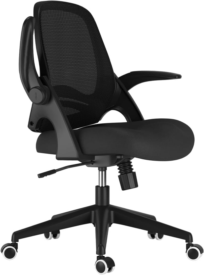 Office Desk Chair with Flip-Up Armrests and Saddle Cushion
