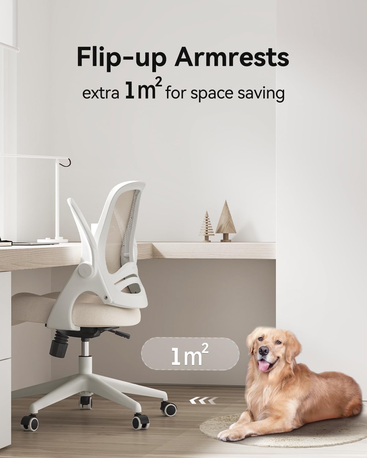 Office Desk Chair with Flip-Up Armrests and Saddle Cushion