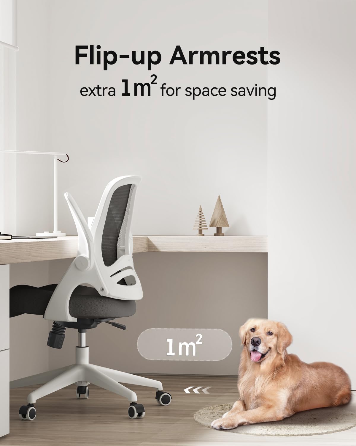 Office Desk Chair with Flip-Up Armrests and Saddle Cushion