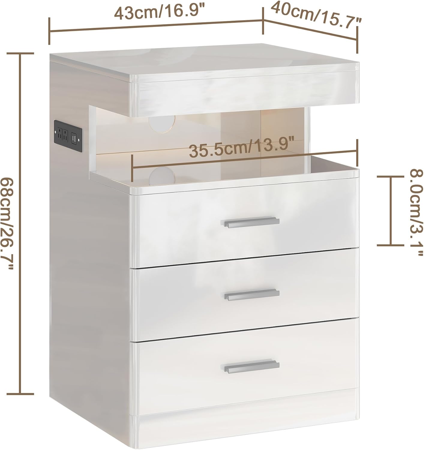 Led Nightstand with Hidden Space