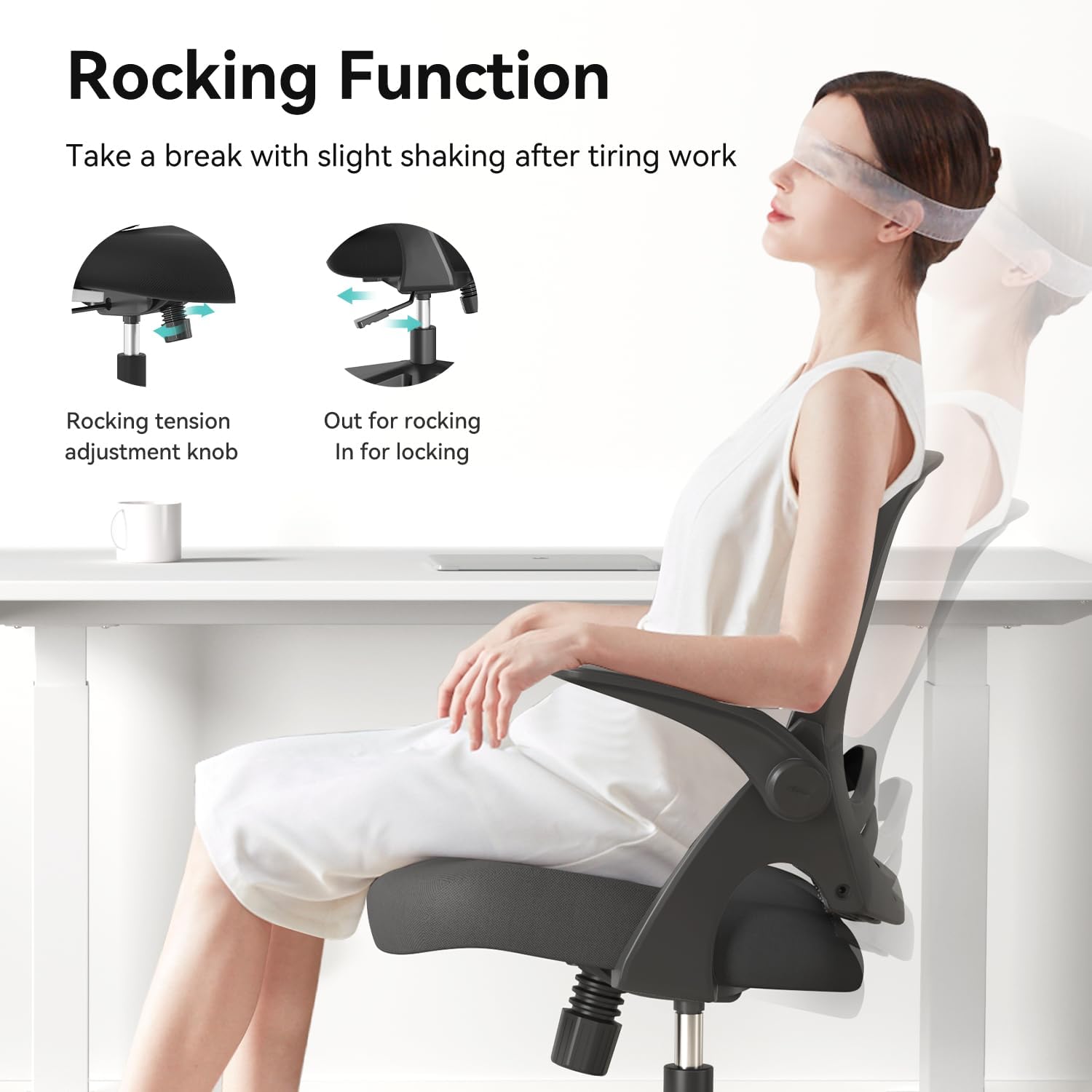 Office Desk Chair with Flip-Up Armrests and Saddle Cushion