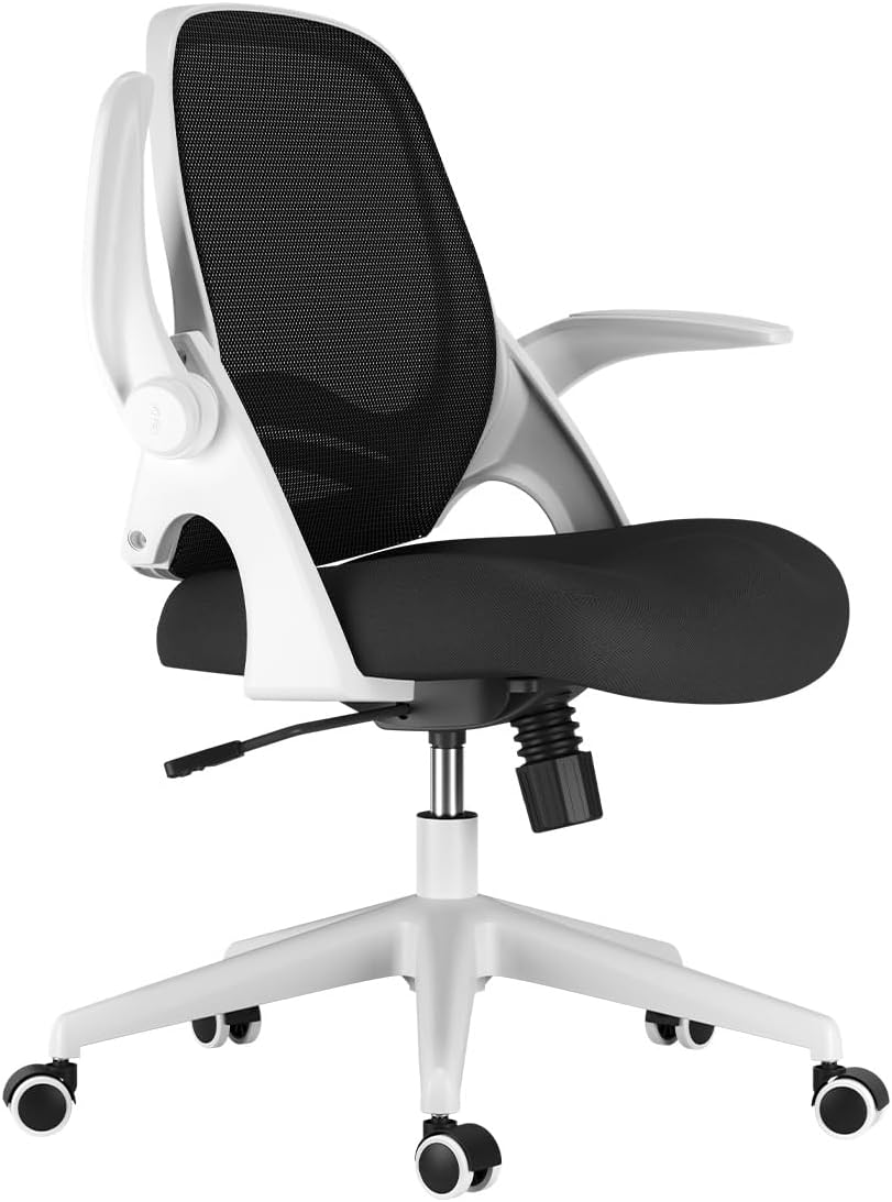 Office Desk Chair with Flip-Up Armrests and Saddle Cushion
