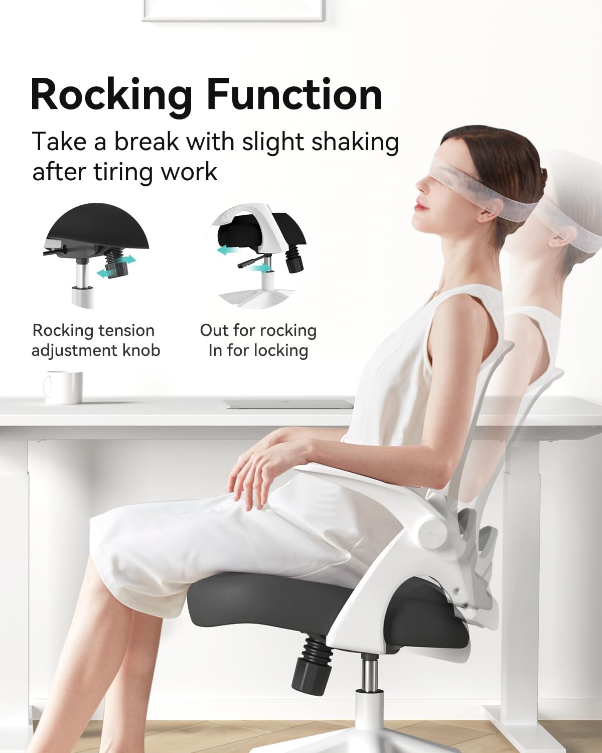 Office Desk Chair with Flip-Up Armrests and Saddle Cushion