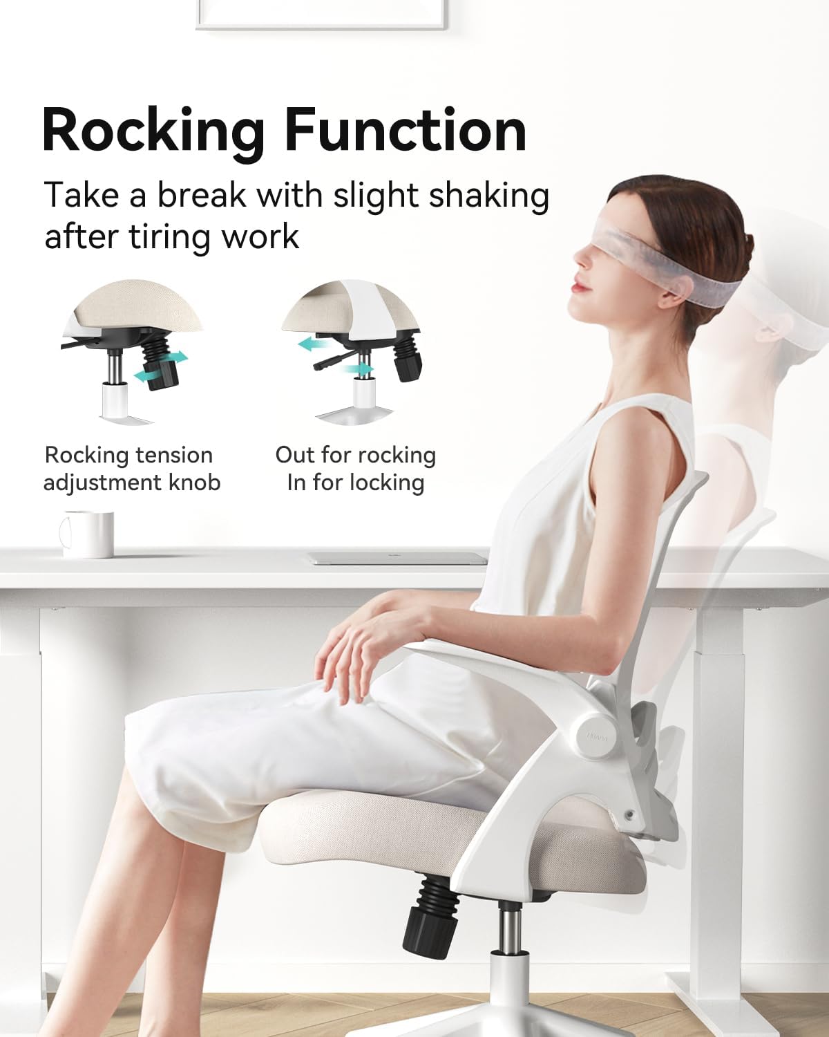 Office Desk Chair with Flip-Up Armrests and Saddle Cushion