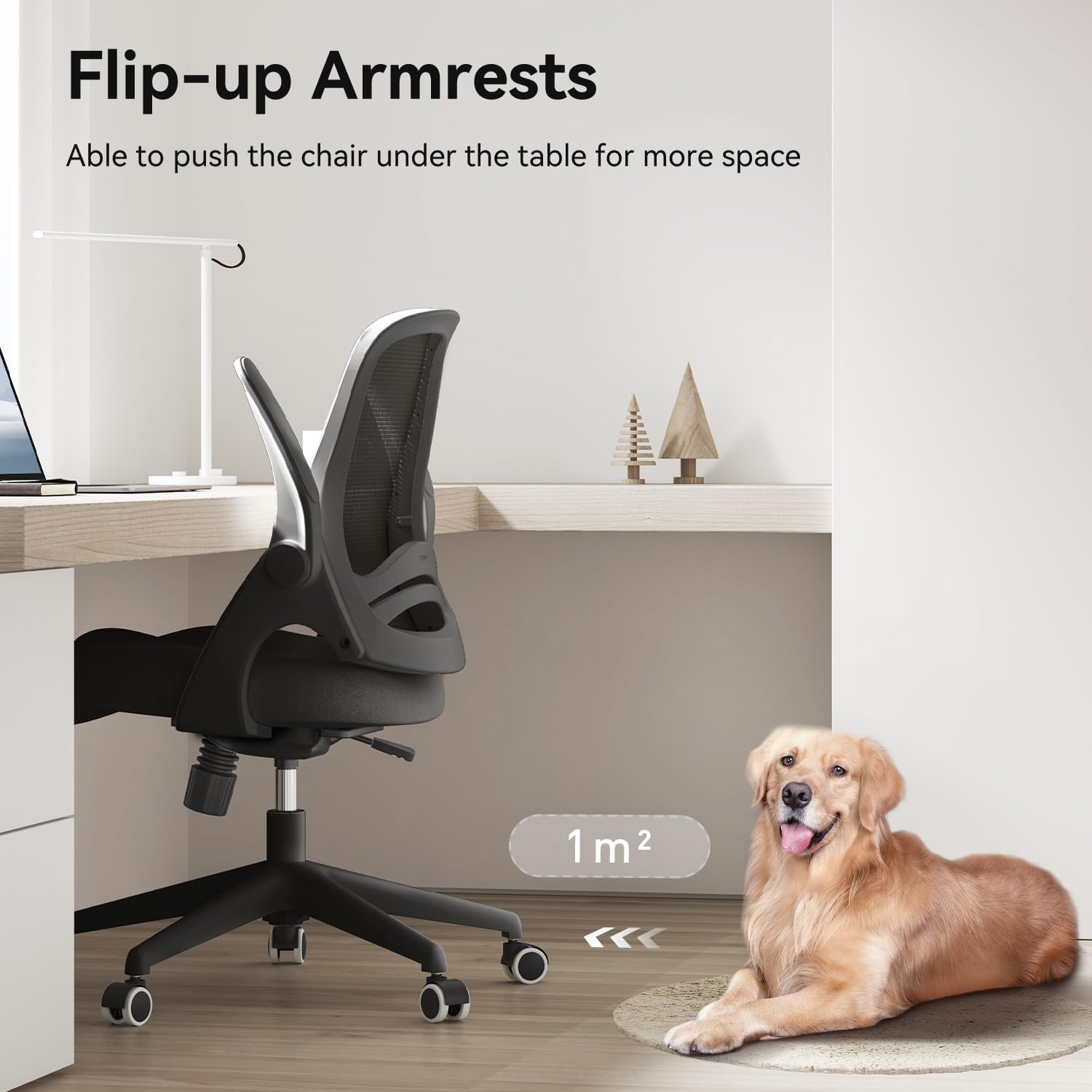 Office Desk Chair with Flip-Up Armrests and Saddle Cushion