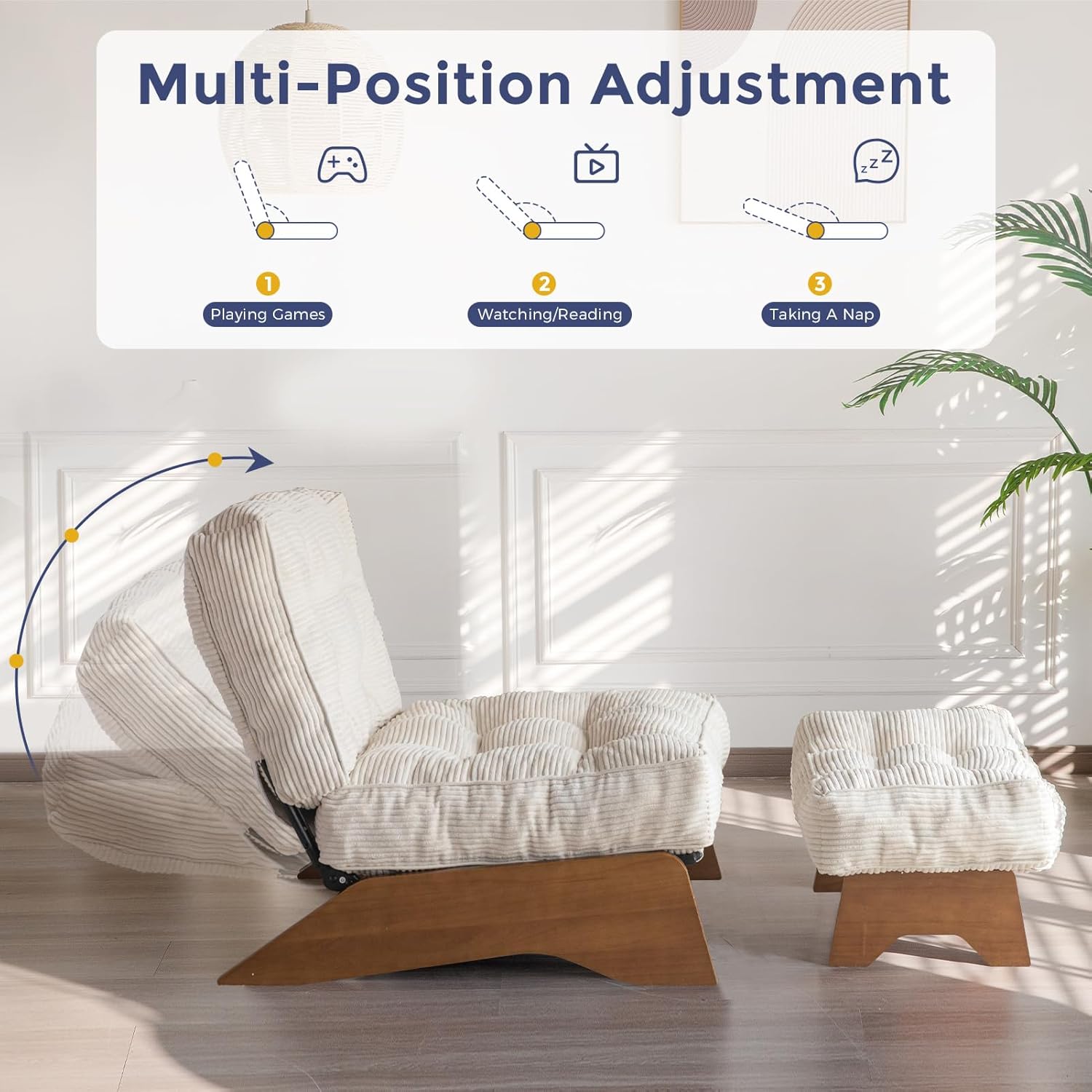 Accent Chair with Ottoman Adjustable Backrest,