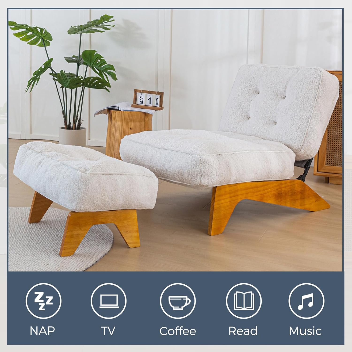 Accent Chair with Ottoman Adjustable Backrest,