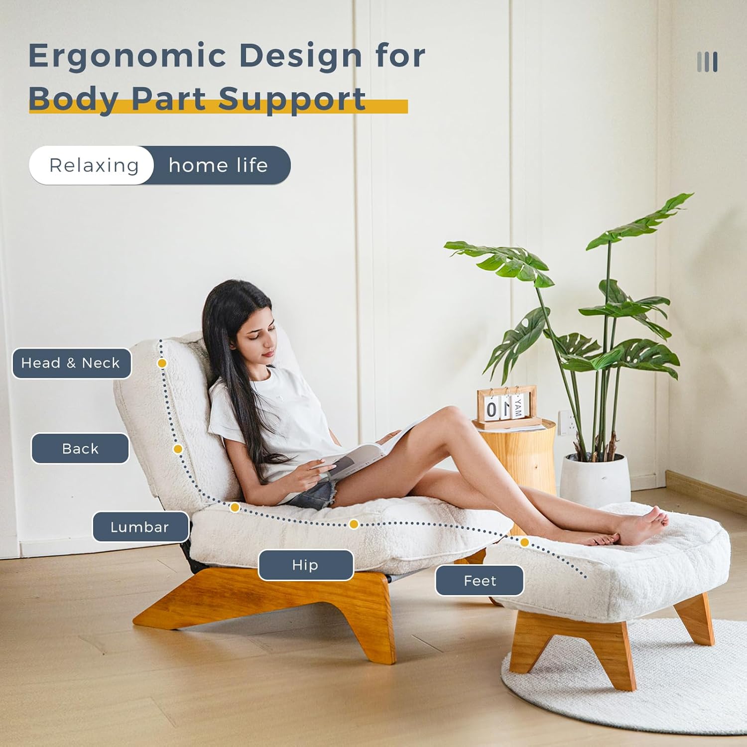 Accent Chair with Ottoman Adjustable Backrest,