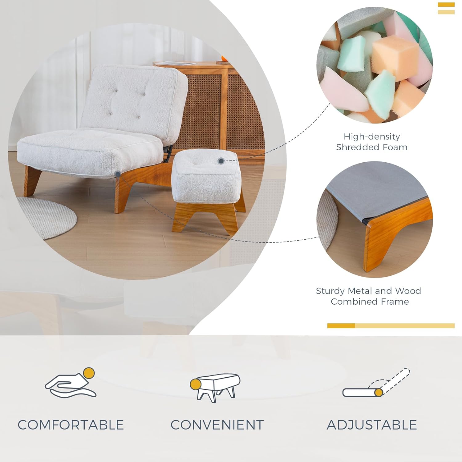 Accent Chair with Ottoman Adjustable Backrest,