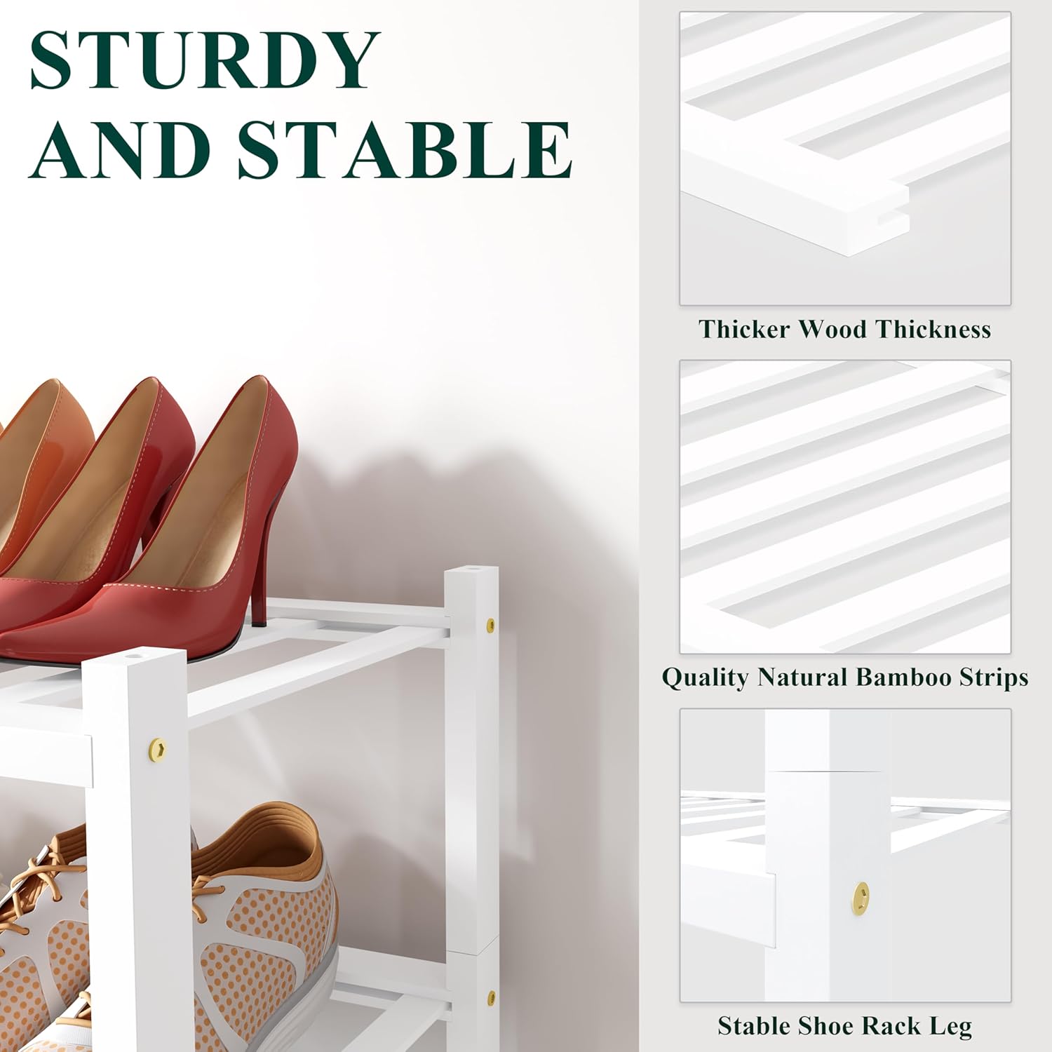 Shoe Rack, 3 Tier Bamboo Shoe Organizer,