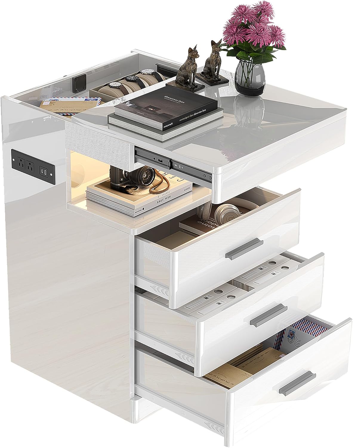 Led Nightstand with Hidden Space