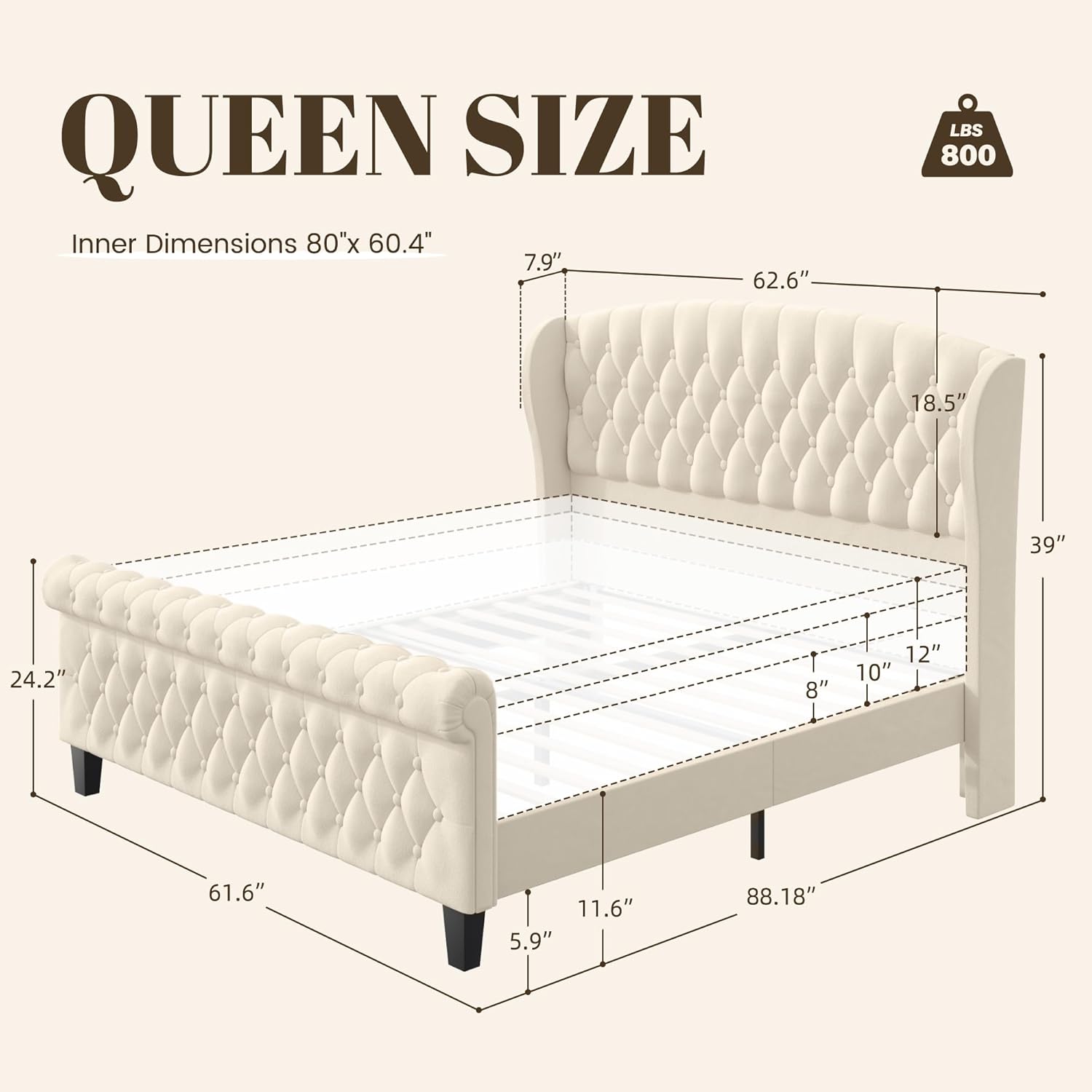 Queen Bed Frame, 39"