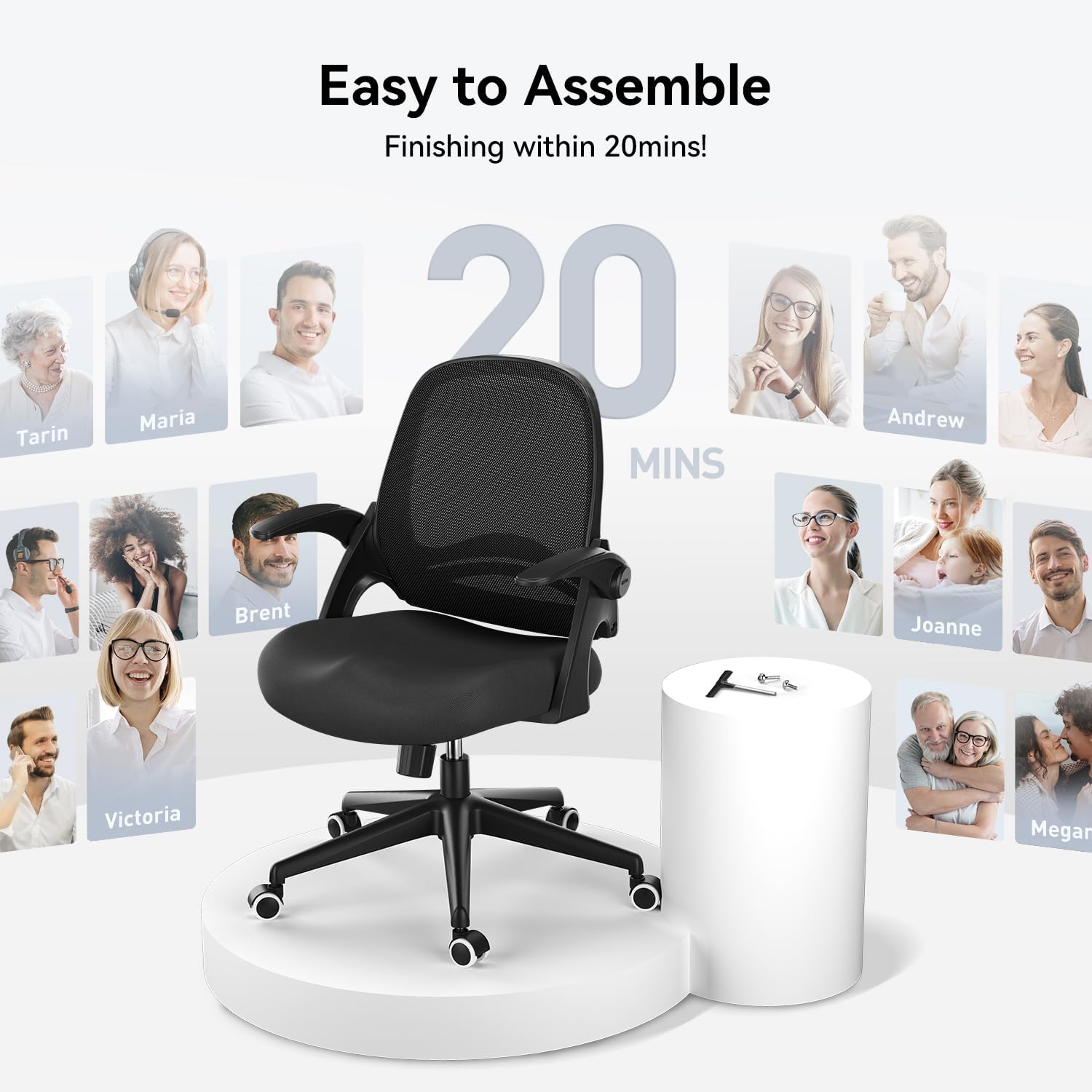 Office Desk Chair with Flip-Up Armrests and Saddle Cushion