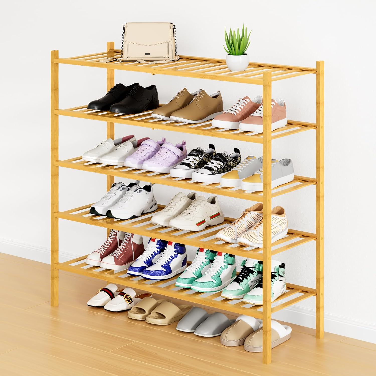 Shoe Rack, 3 Tier Bamboo Shoe Organizer,