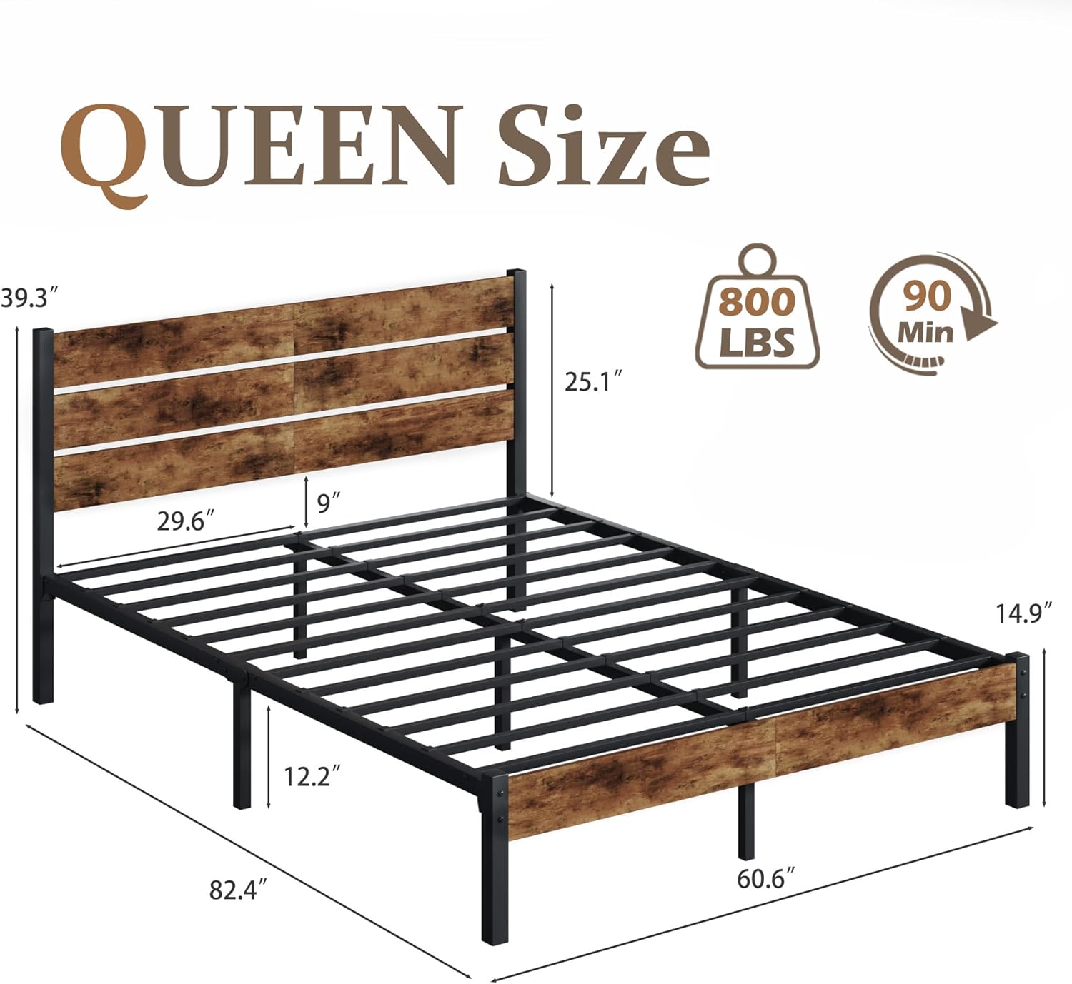 Queen Bed Frame with Headboard and Footboard