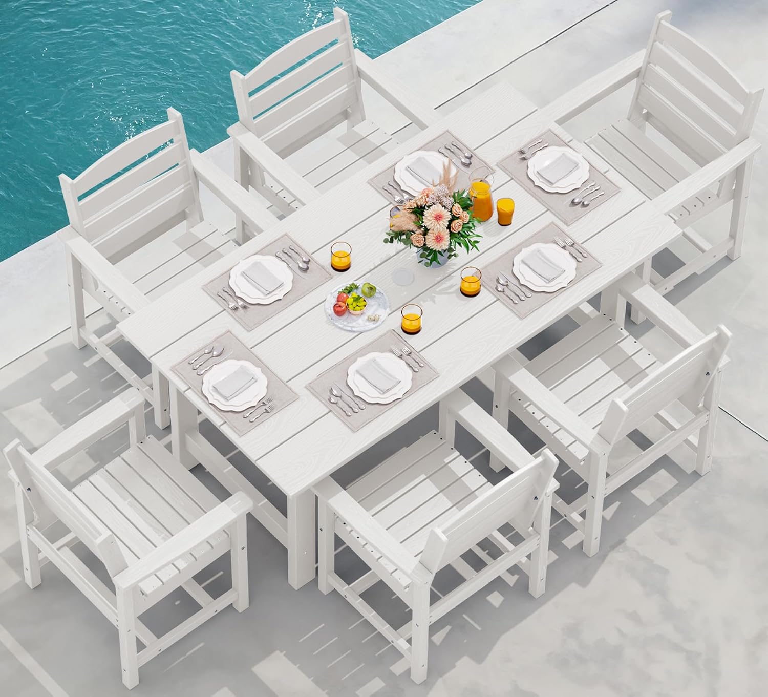 Outdoor HDPE Dining Table Set, 7-Piece Outdoor Dining Table Sets