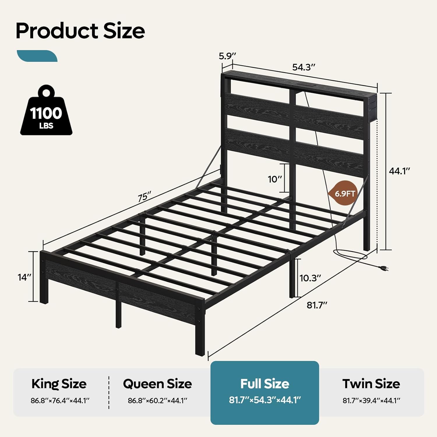 Full Bed Frame with Headboard