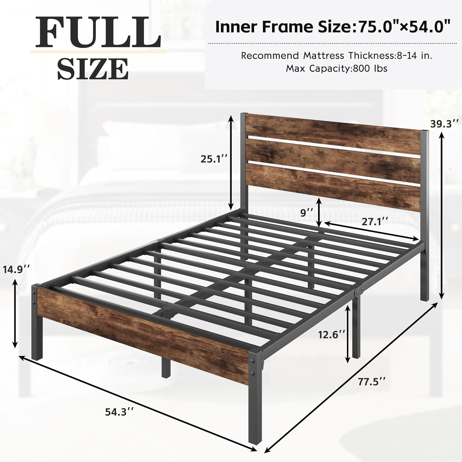 Queen Bed Frame with Headboard and Footboard