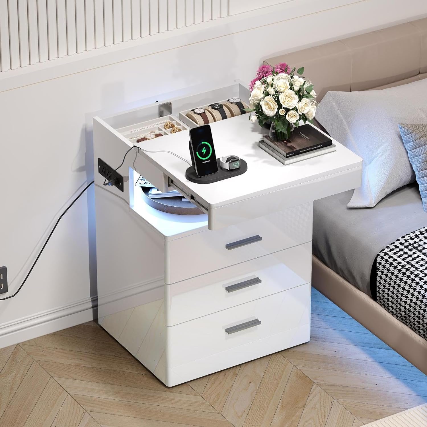 Led Nightstand with Hidden Space