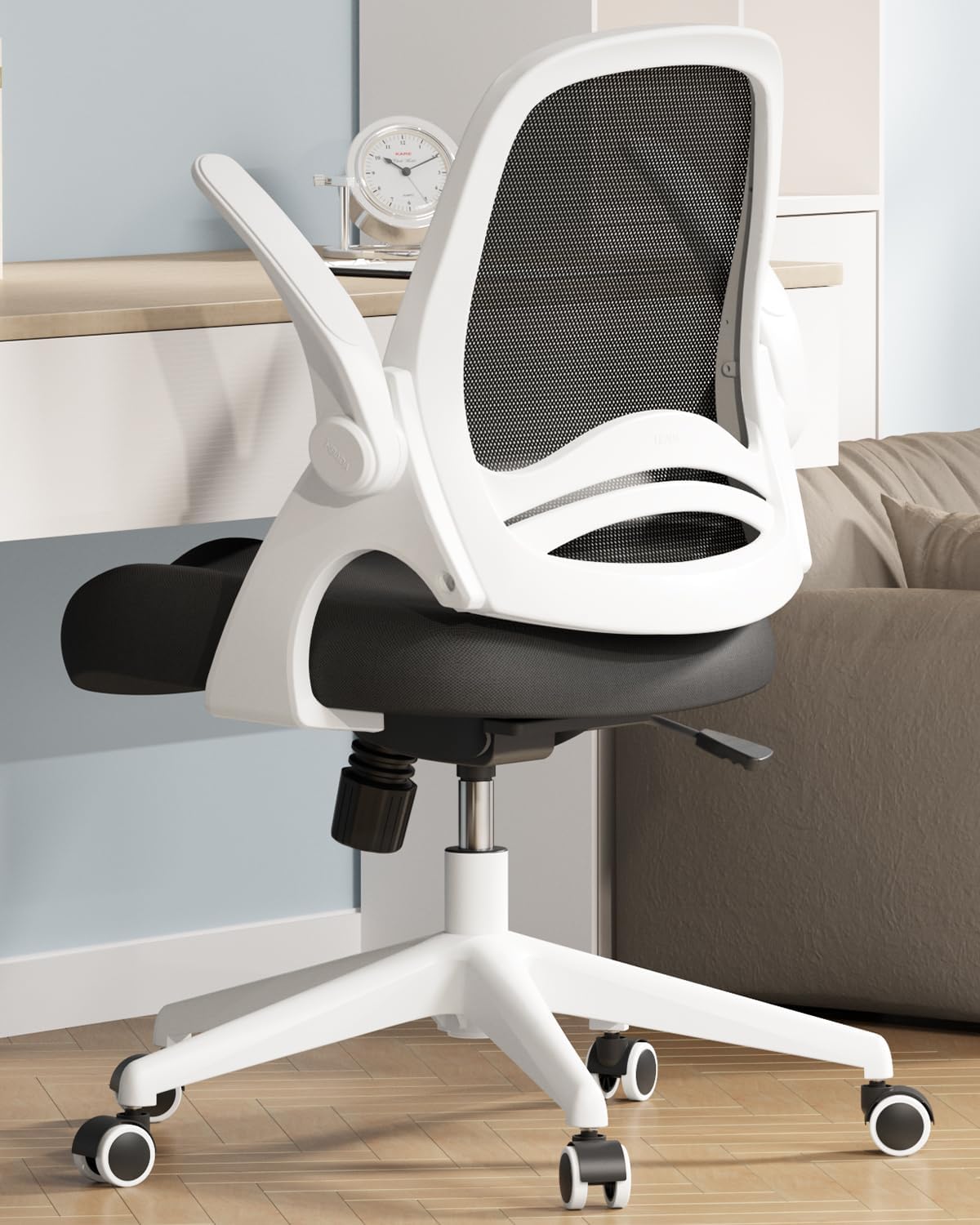 Office Desk Chair with Flip-Up Armrests and Saddle Cushion