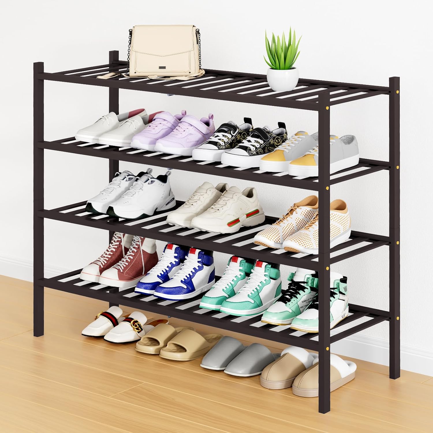 Shoe Rack, 3 Tier Bamboo Shoe Organizer,