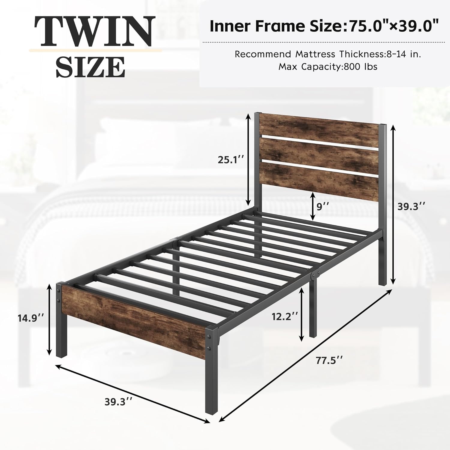 Queen Bed Frame with Headboard and Footboard