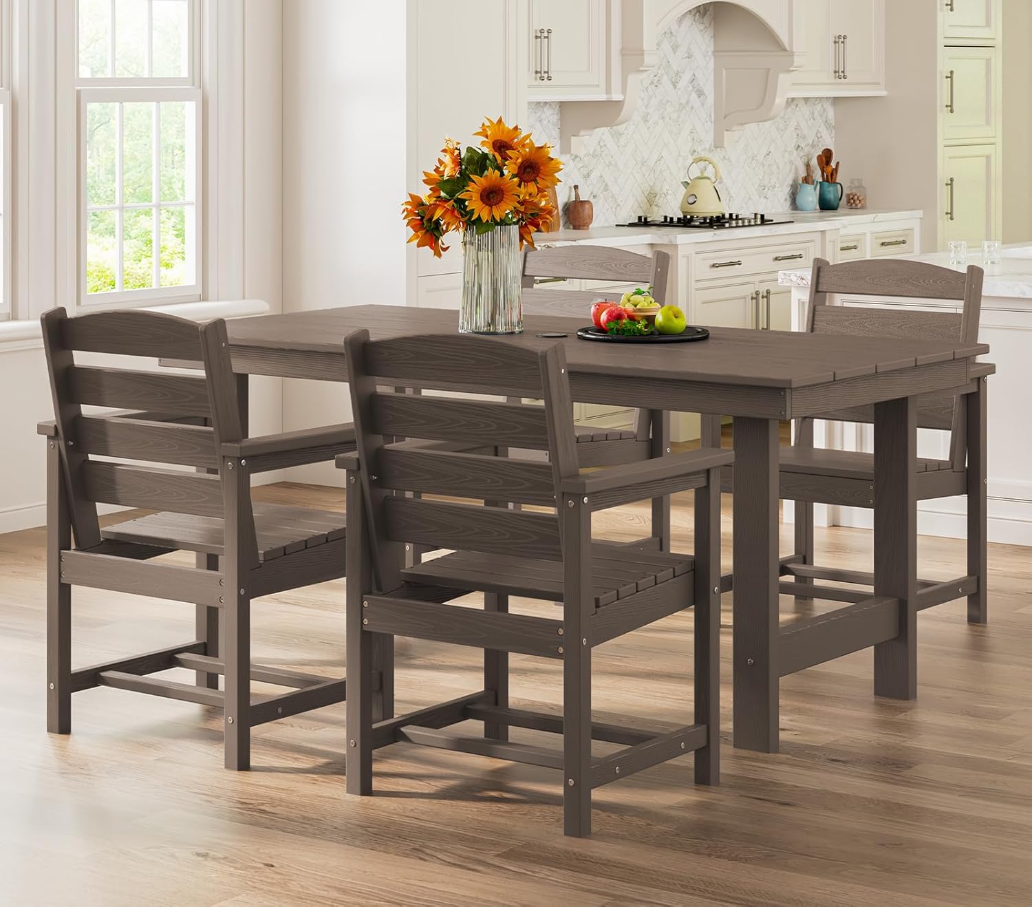 Outdoor HDPE Dining Table Set, 7-Piece Outdoor Dining Table Sets