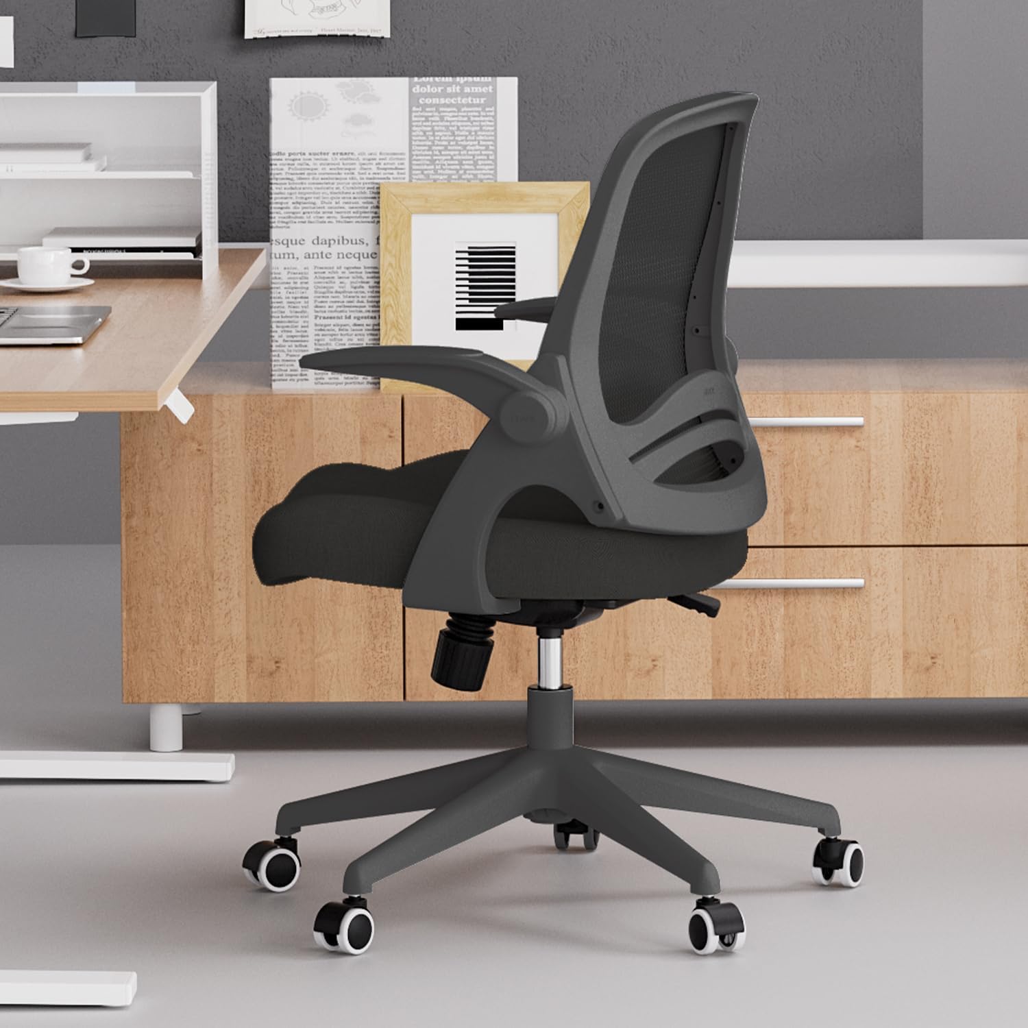 Office Desk Chair with Flip-Up Armrests and Saddle Cushion