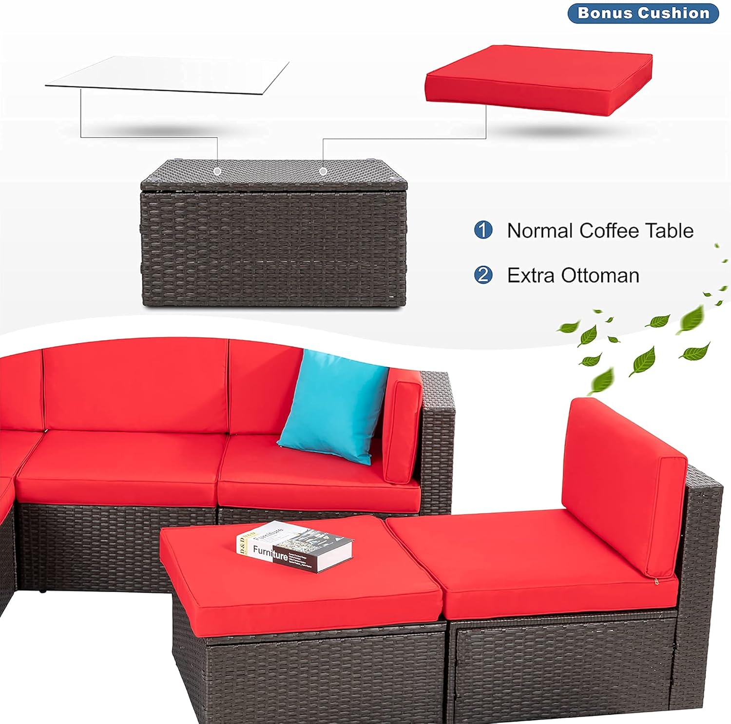 6 Pieces Outdoor Patio Furniture Set,