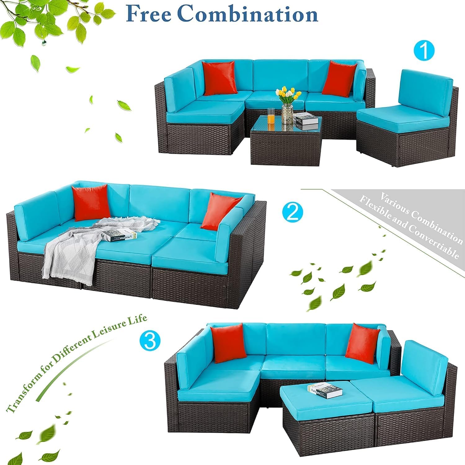 6 Pieces Outdoor Patio Furniture Set,