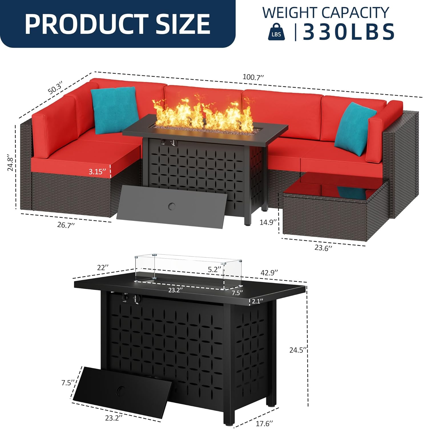 6 Pieces Outdoor Patio Furniture Set,