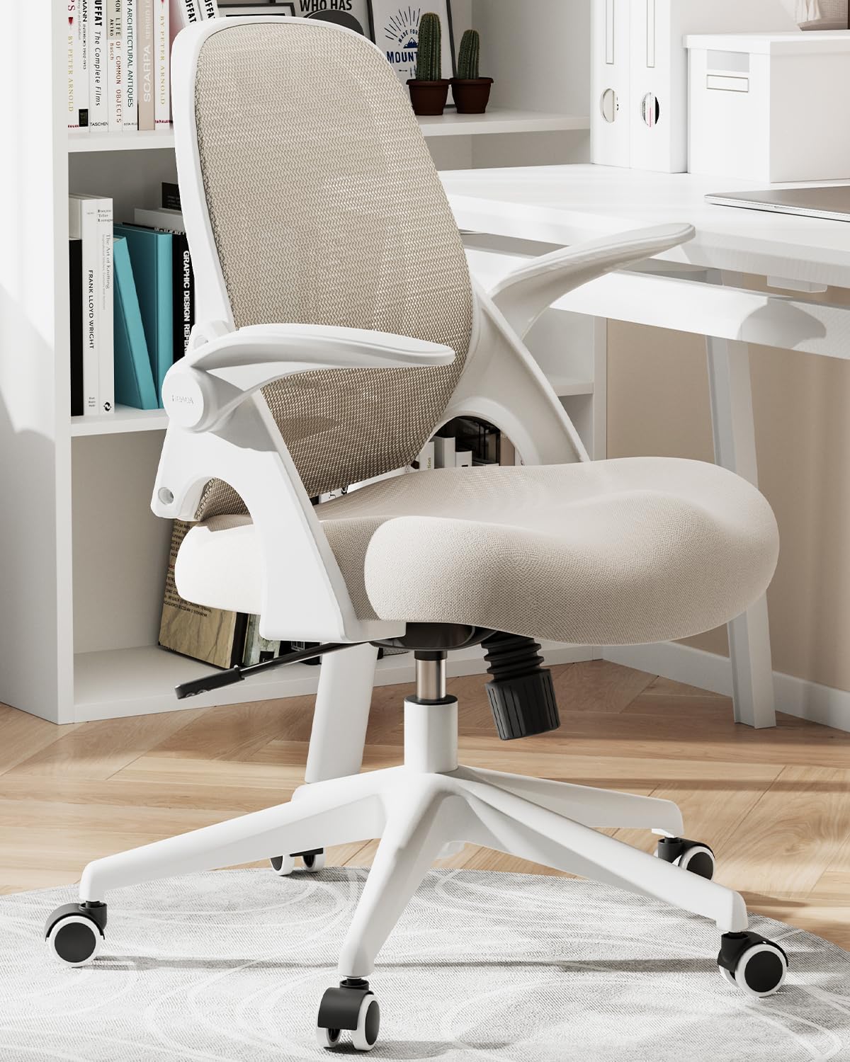 Office Desk Chair with Flip-Up Armrests and Saddle Cushion