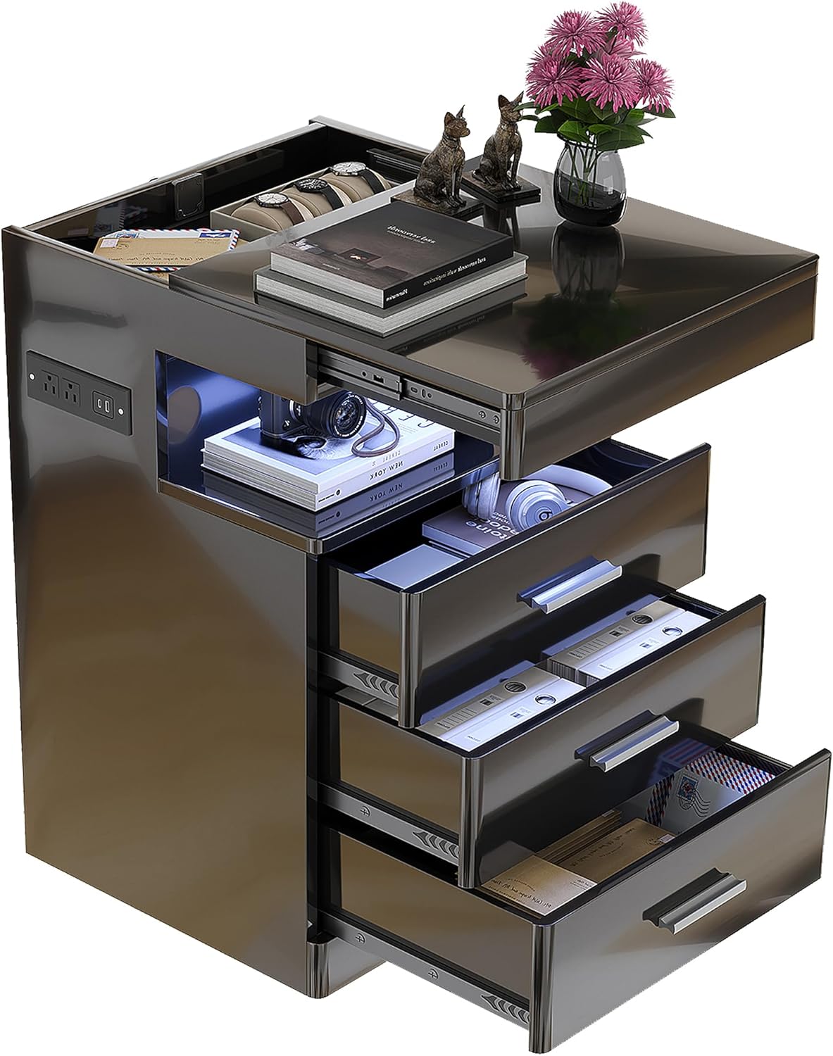 Led Nightstand with Hidden Space