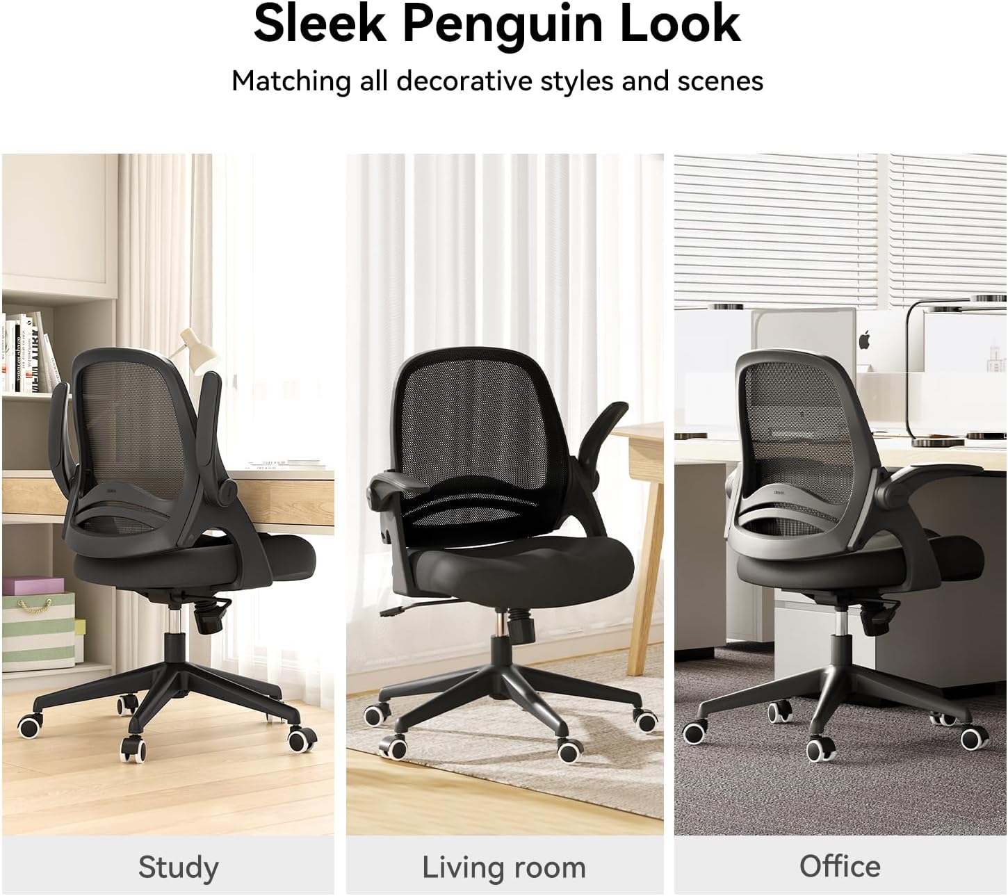 Office Desk Chair with Flip-Up Armrests and Saddle Cushion