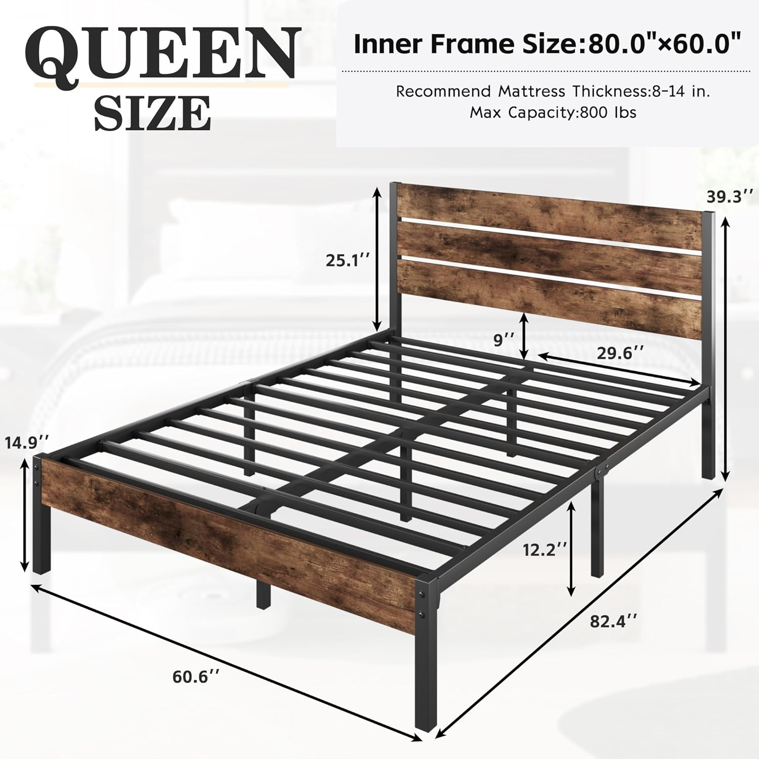 Queen Bed Frame with Headboard and Footboard