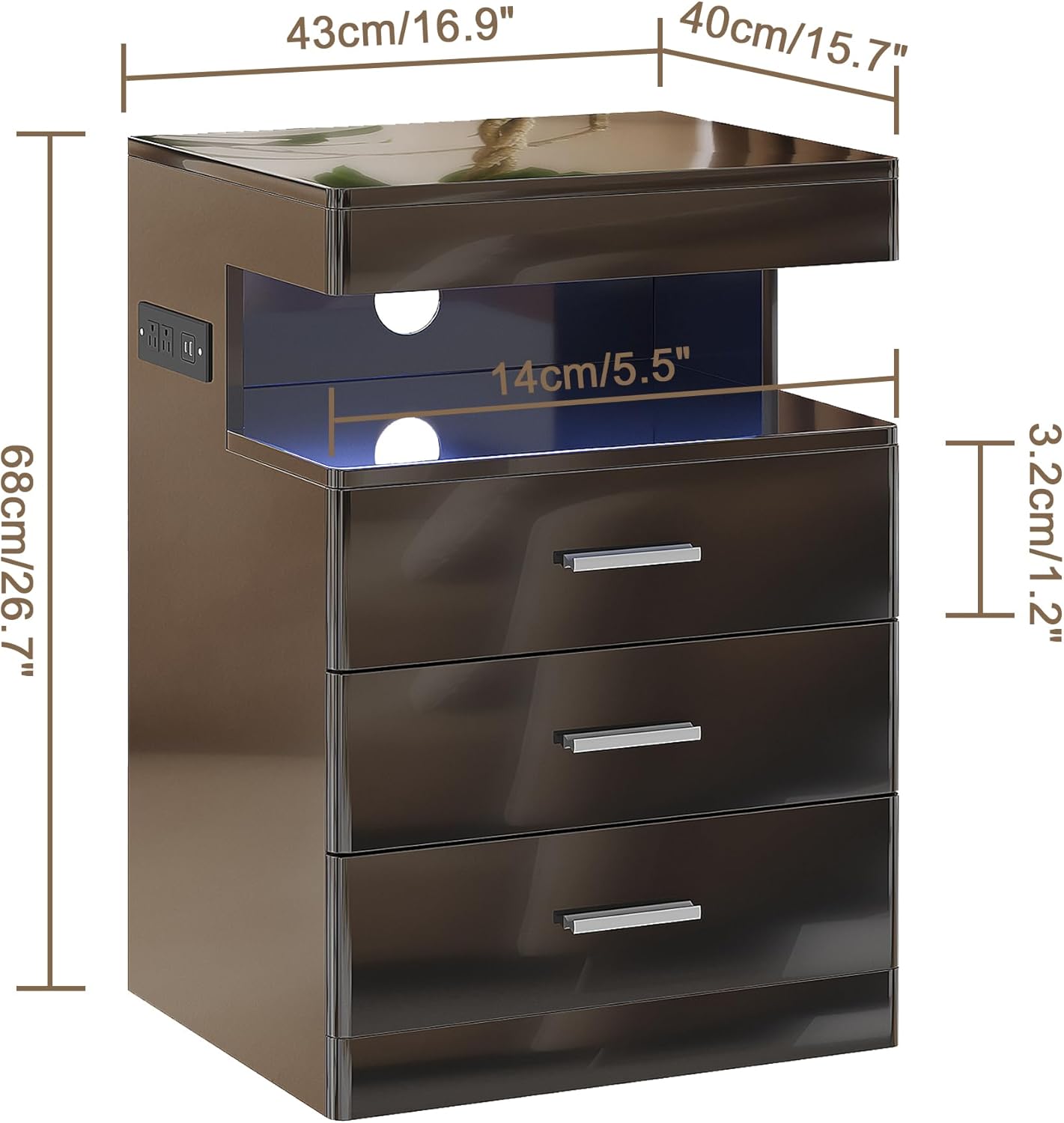 Led Nightstand with Hidden Space