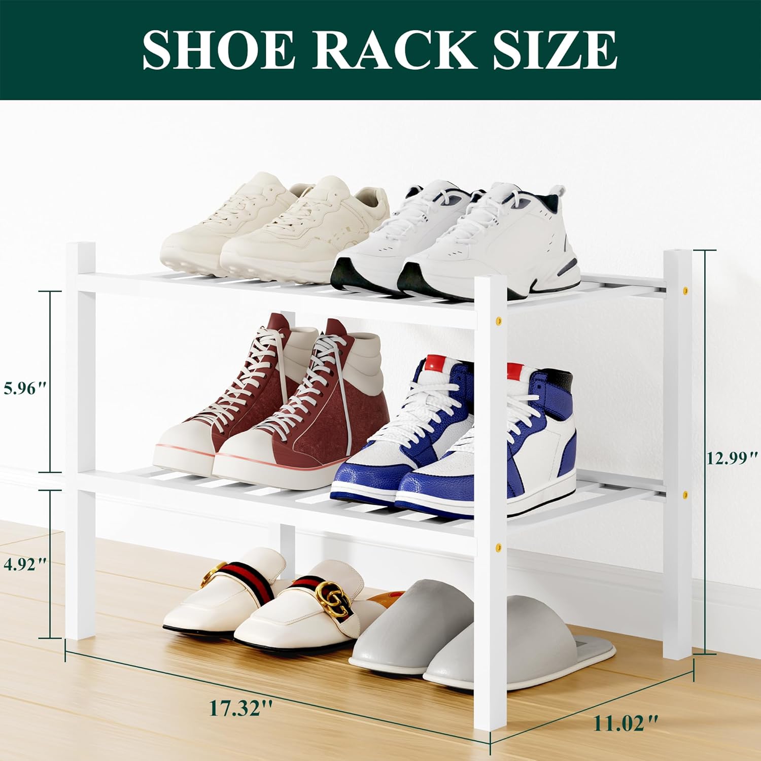 Shoe Rack, 3 Tier Bamboo Shoe Organizer,