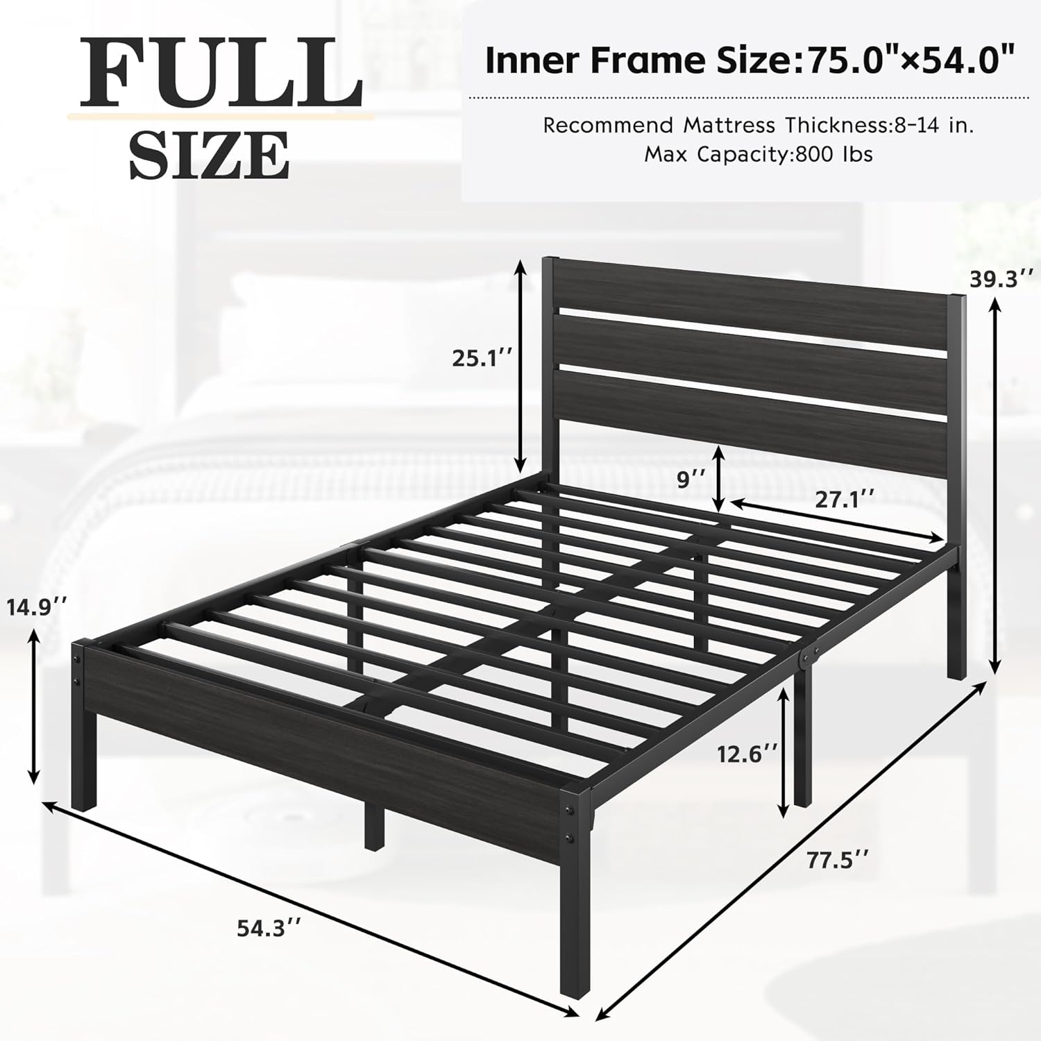 Queen Bed Frame with Headboard and Footboard