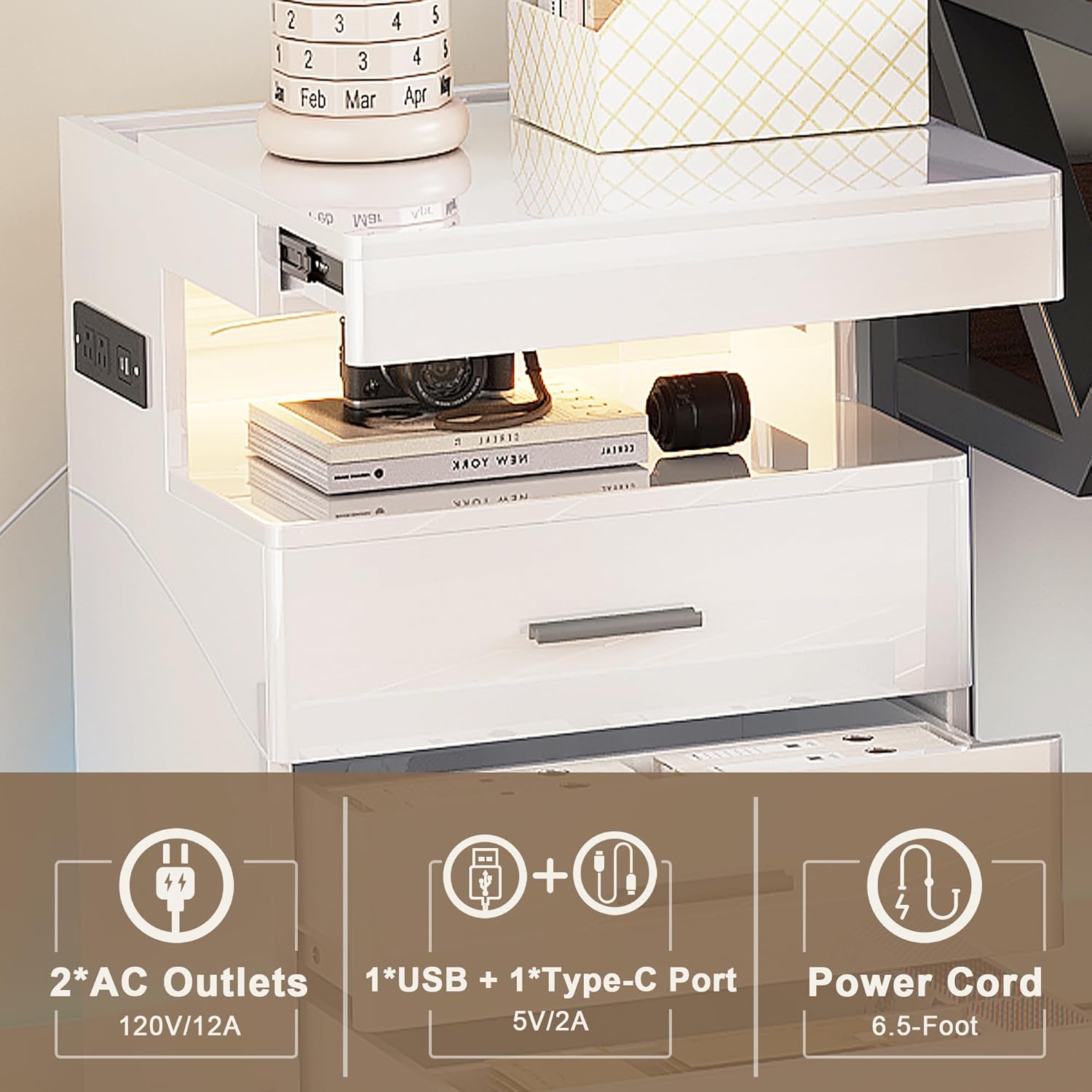 Led Nightstand with Hidden Space