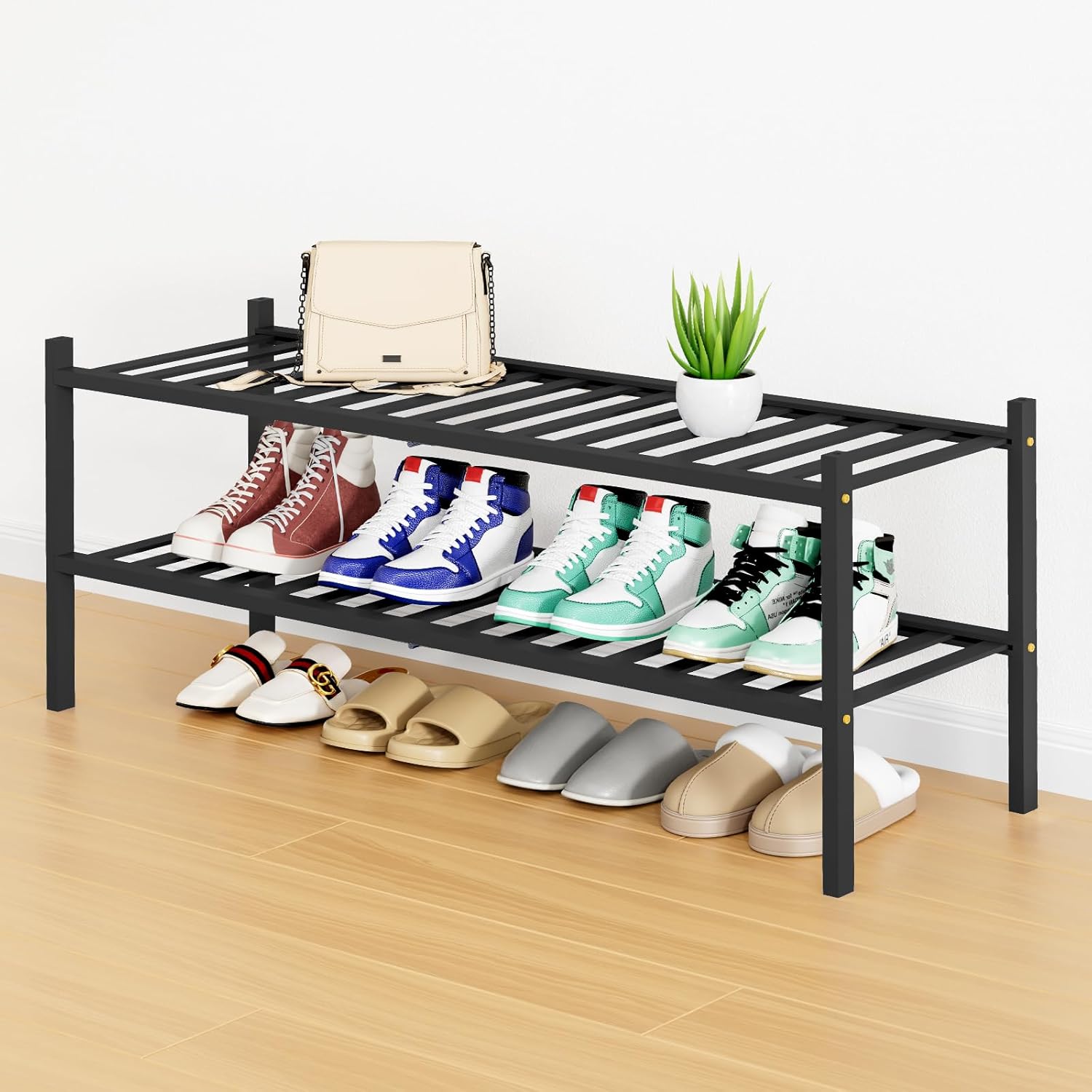 Shoe Rack, 3 Tier Bamboo Shoe Organizer,