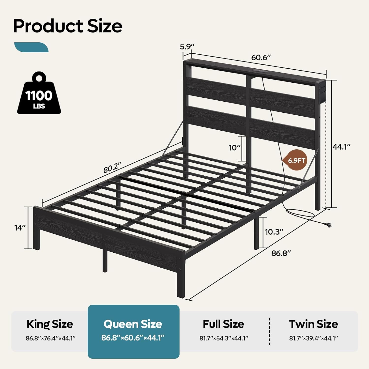 Full Bed Frame with Headboard