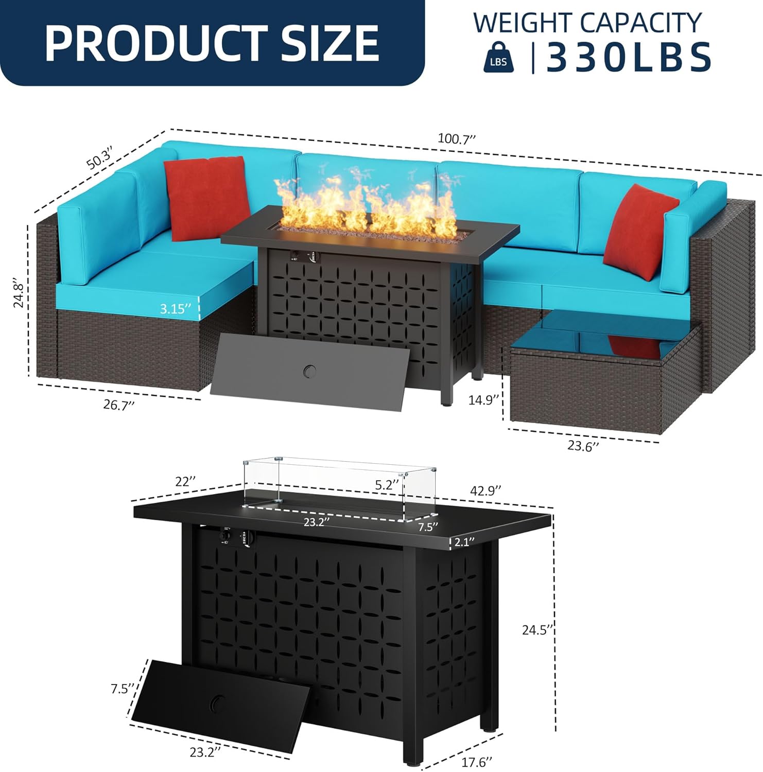 6 Pieces Outdoor Patio Furniture Set,