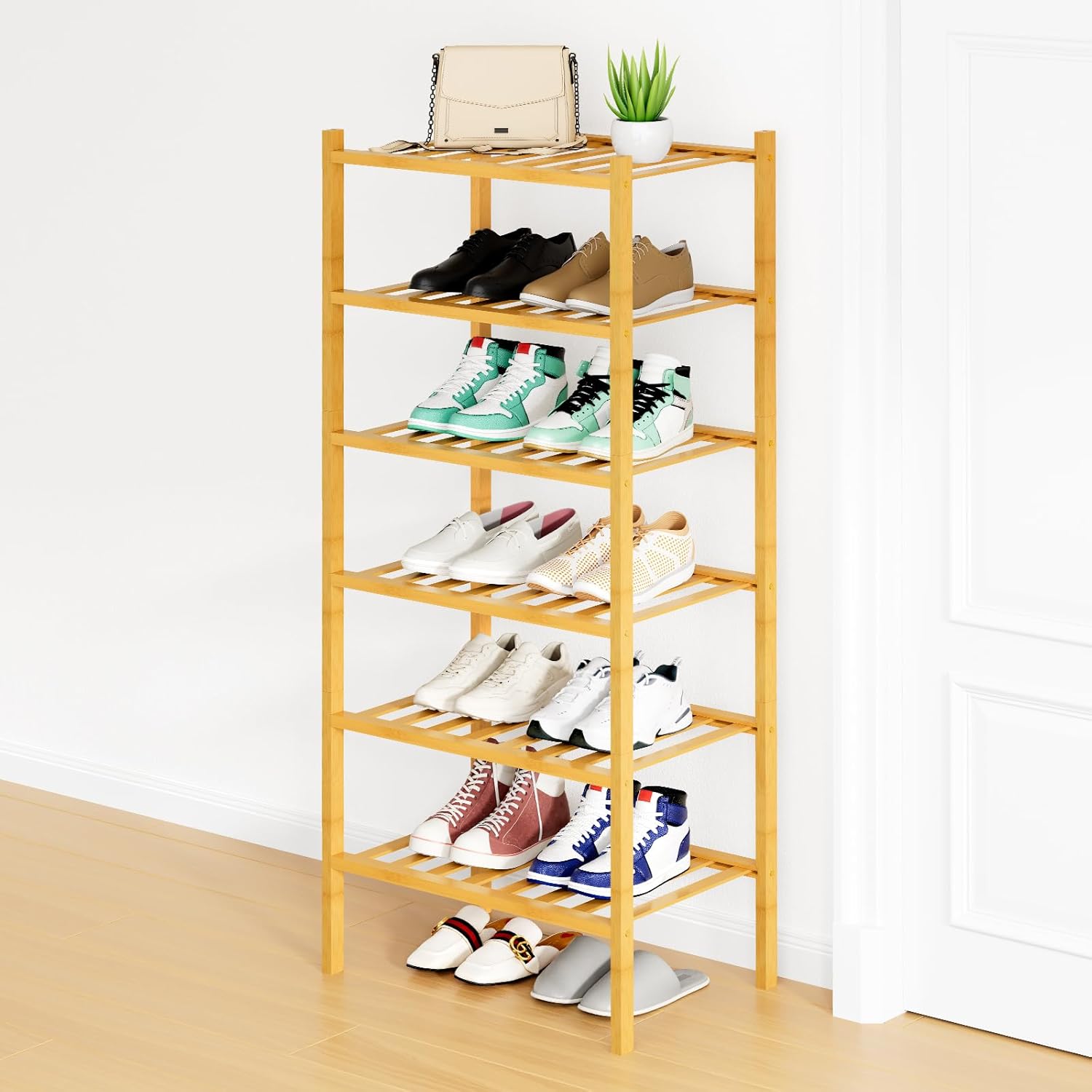 Shoe Rack, 3 Tier Bamboo Shoe Organizer,