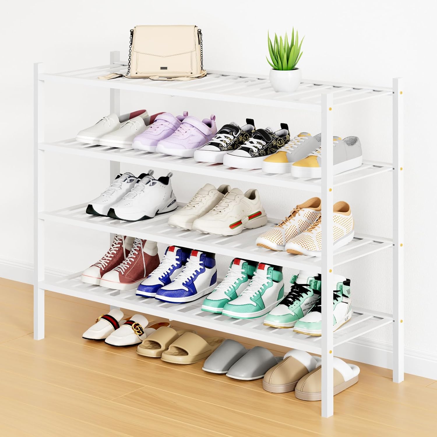 Shoe Rack, 3 Tier Bamboo Shoe Organizer,