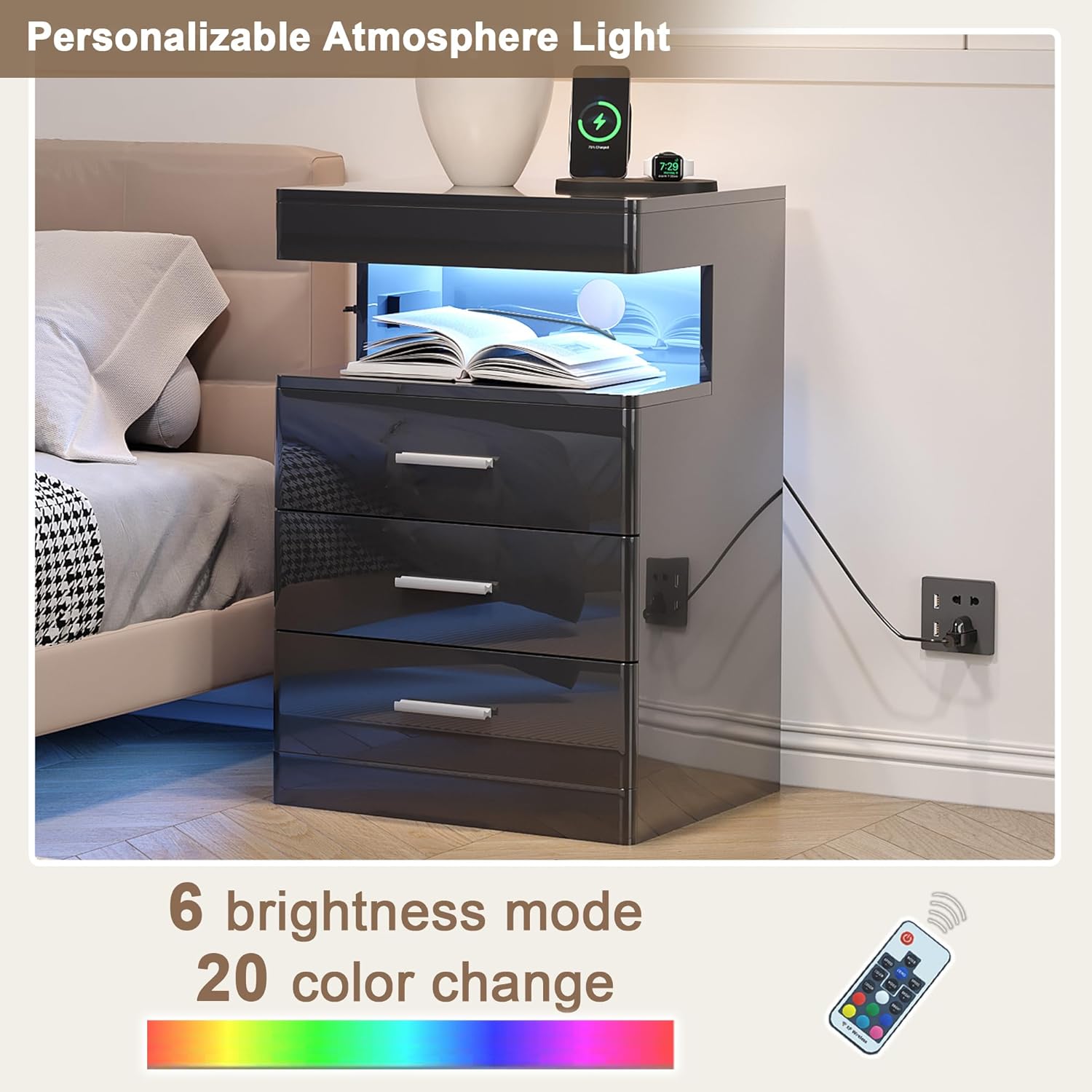 Led Nightstand with Hidden Space