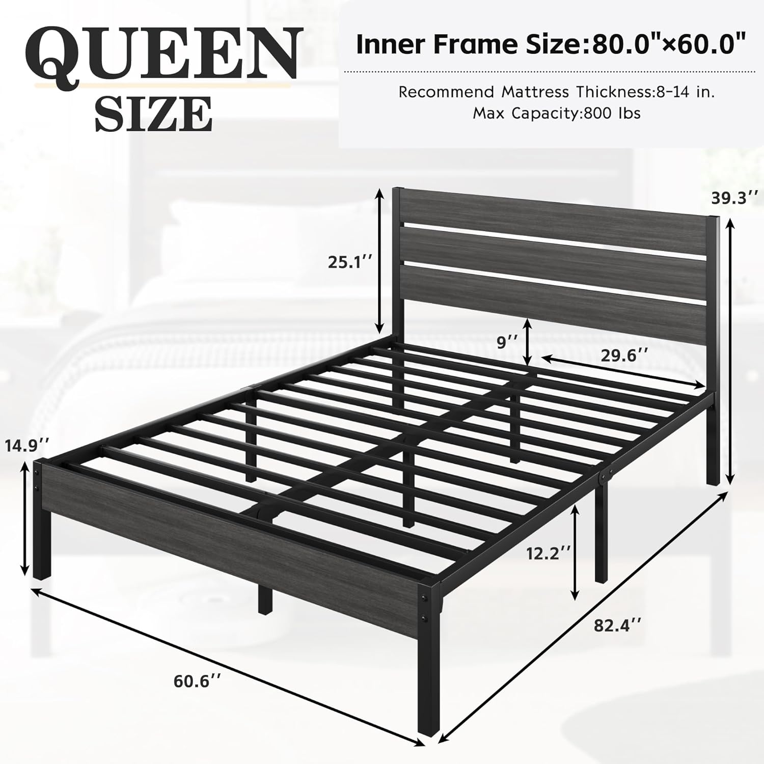 Queen Bed Frame with Headboard and Footboard