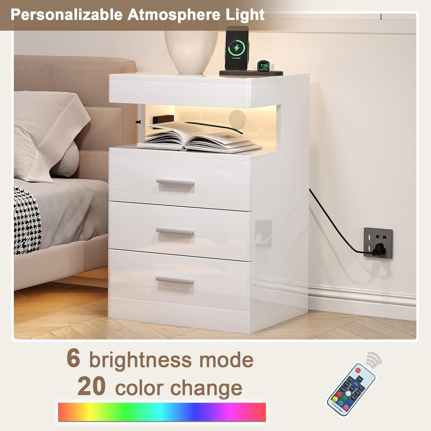 Led Nightstand with Hidden Space