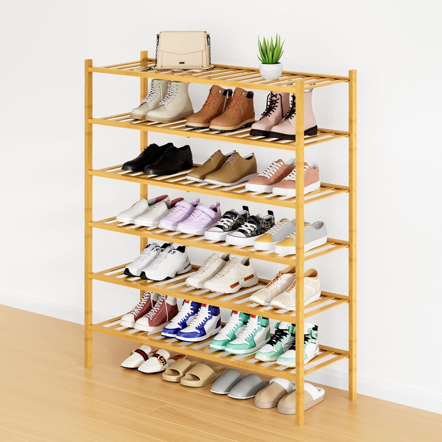 Shoe Rack, 3 Tier Bamboo Shoe Organizer,