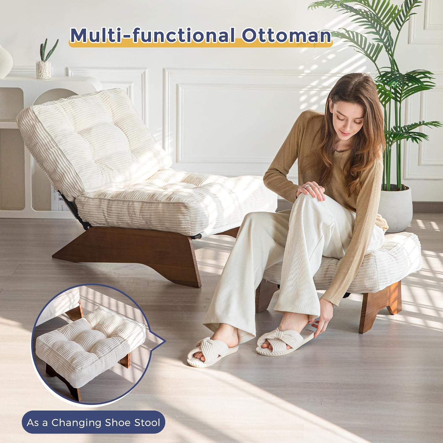 Accent Chair with Ottoman Adjustable Backrest,