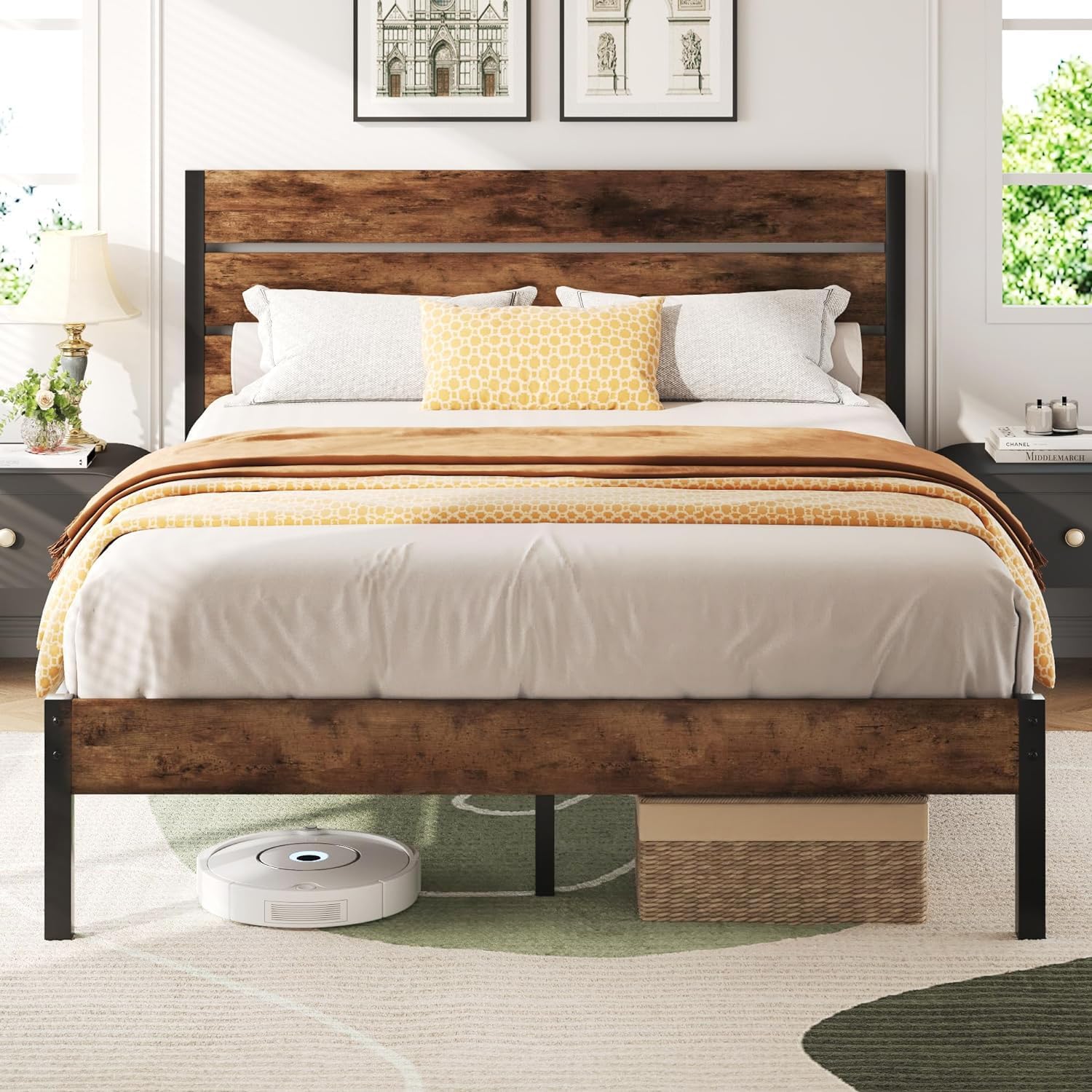 Queen Bed Frame with Headboard and Footboard